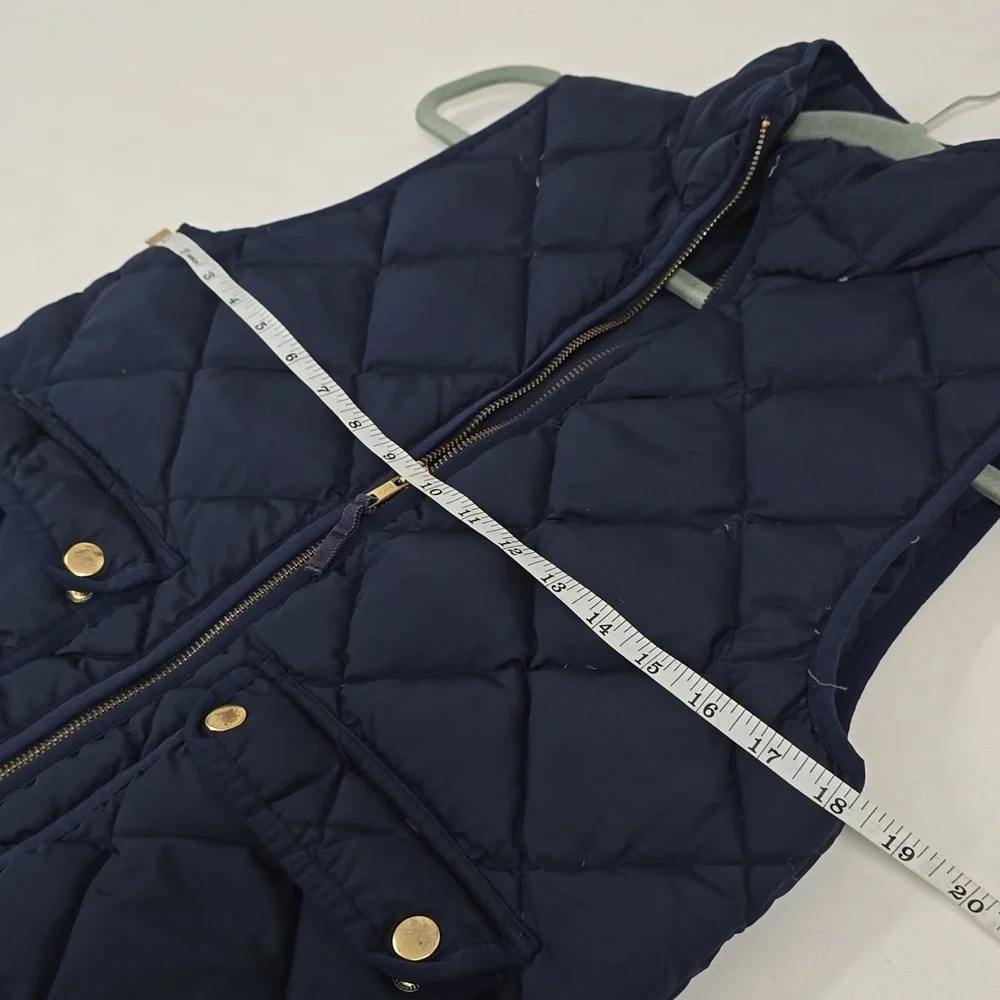 J Crew Vest Womens Petite X-Small Blue Down Waterfowl Puffer Quilted Full Zip